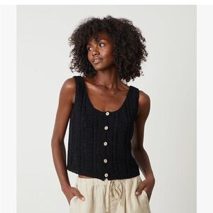 Black Button-Up Knit Tank Top, XS